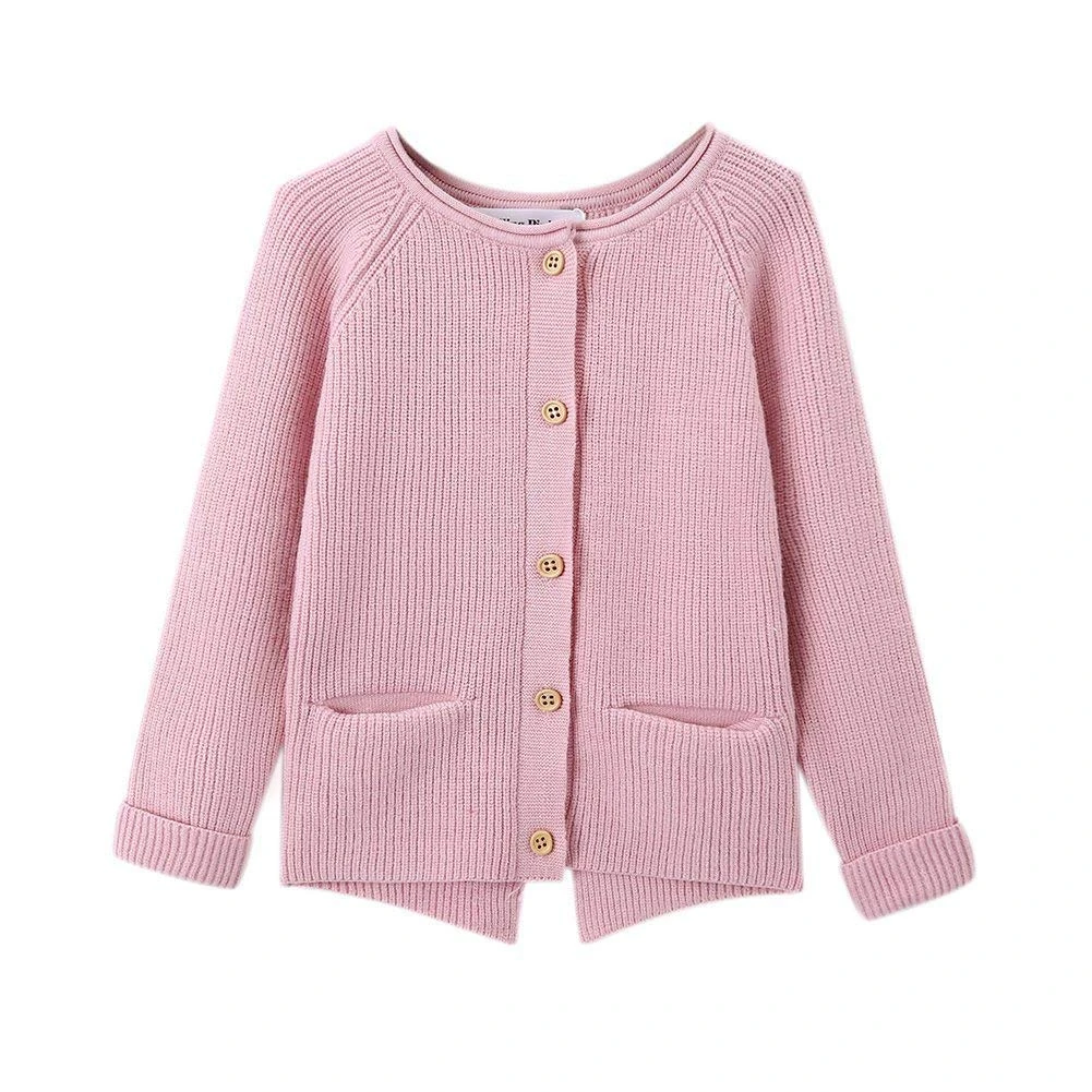 SMILING PINKER Toddler Girls Cardigan Sweater Turned UP Sleeves with Pockets - Pink - 4 years