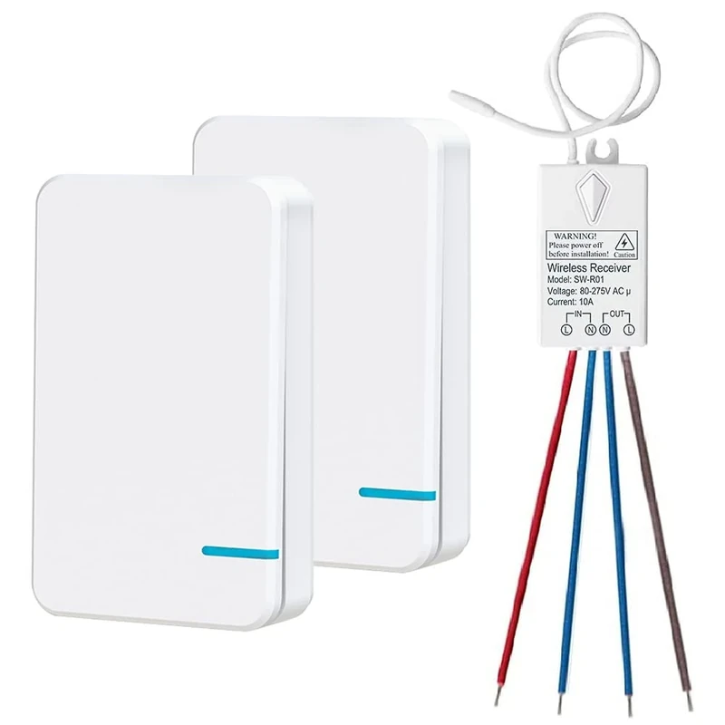 Thinkbee Wireless Light Switch Kit with Receiver – Wireless Switches Remote Light Switch, No WiFi No App No Wiring IP66 Rating 1300ft Long Range, Ideal for Bathroom Outdoor Lighting, 1000W, 80–275V AC