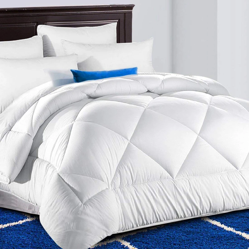 TEKAMON All Season Oversized Queen Comforter Winter Warm Soft Quilted Down Alternative Duvet Insert with Corner Tabs, Fluffy Reversible Hotel Collection, Snow White, 98 x 98 inches