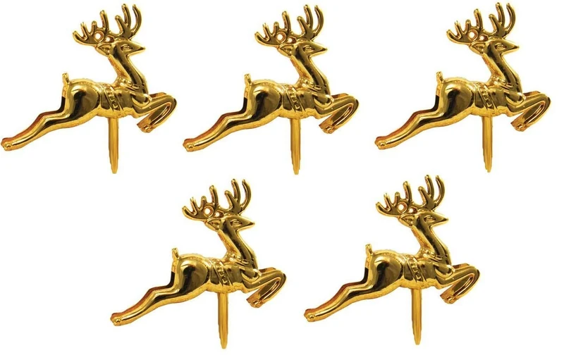 Reindeer Christmas Cake Toppers Merry Decoration 5 x pc Pieces Cupcake Muffin Yule Log Topper Multi-Purpose Xmas Decoration (5 gold Reindeer)