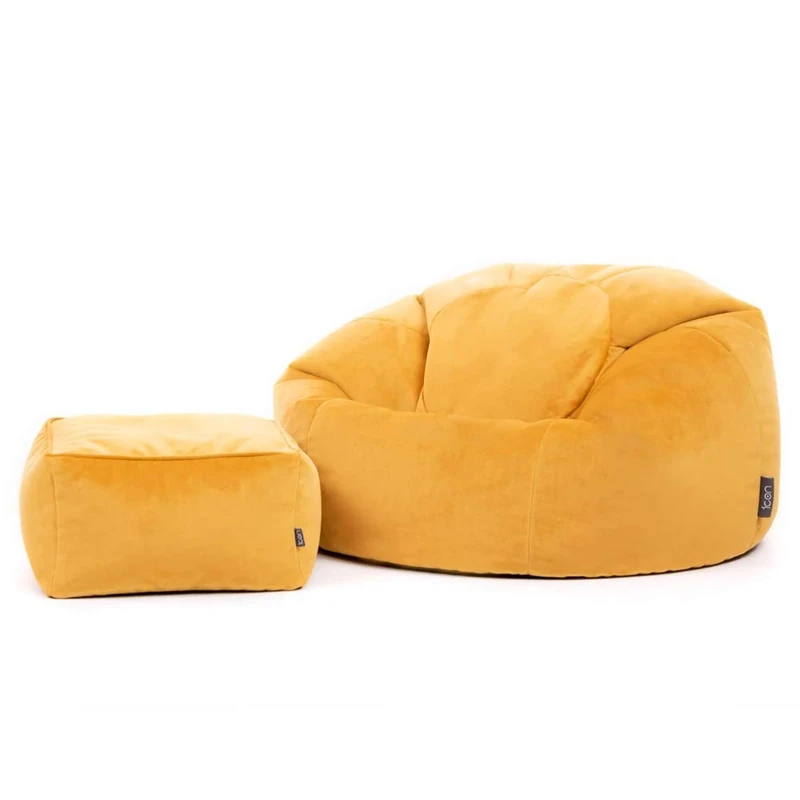 icon Kingston Velvet Bean Bag with Footstool, Navy Blue, Large Adult Bean Bag Chair with Filling Included, Accent Chair, Pouffe Footstool, Living Room, Living Room Furniture, Bedroom Furniture