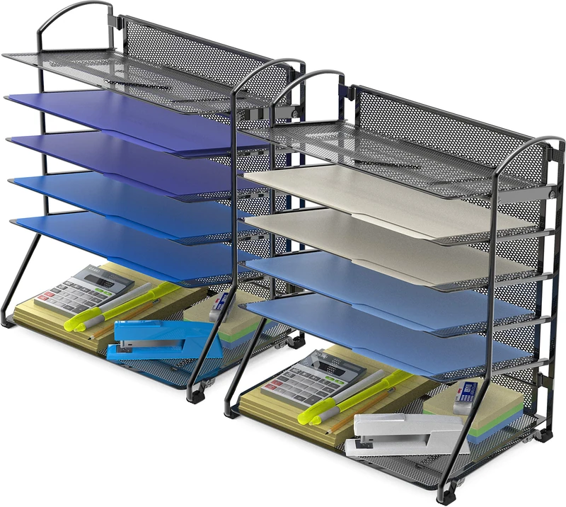2 Pack - Simple Houseware 6 Trays Desktop Document Letter Tray Organizer, Black