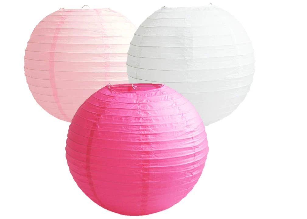 Paper Lanterns Mix Color Packs of 3 Round Paper Lanterns Lampshade Party Decorations (Pink Shade, 12" (30 Cm))