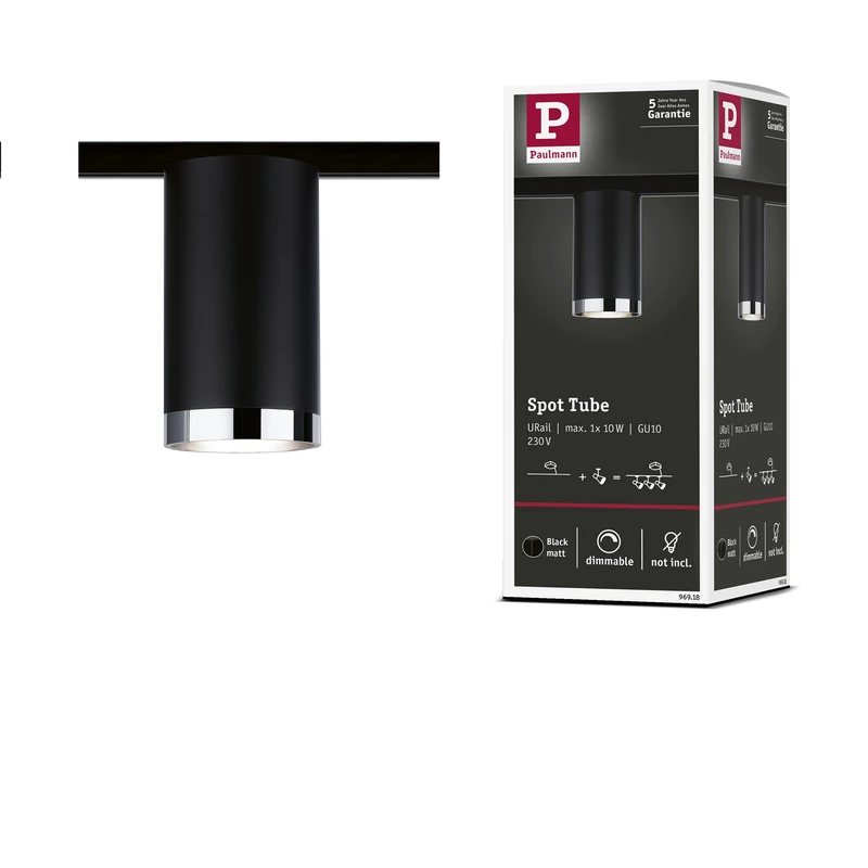 Paulmann 96918 Tube URail Individual spot GU10 max. 10W dimmable 230V Black matt, Chrome Rail System – Choose Any lamp