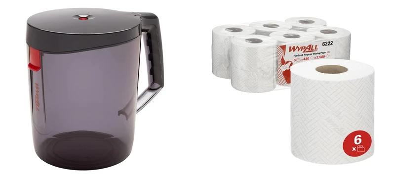 WypAll Reach Portable Centrefeed Dispenser 6221- 1 Wiper Dispenser + WypAll L10 Food & Hygiene Wiping Paper 6222 - 6 White Centrefeed Rolls