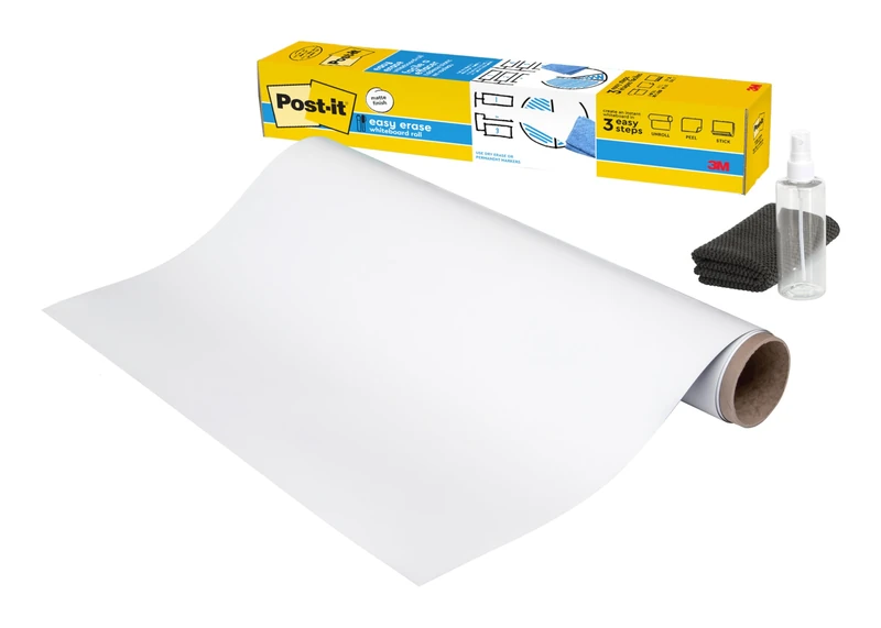 Post-it Easy Erase Whiteboard Surface, Pack of 1 Roll, 121.9 cm x 242 cm, White Color - Permanent Marker Whiteboard Film for Walls, Doors, Tables, Chalkboards, Whiteboards, Easy Installation