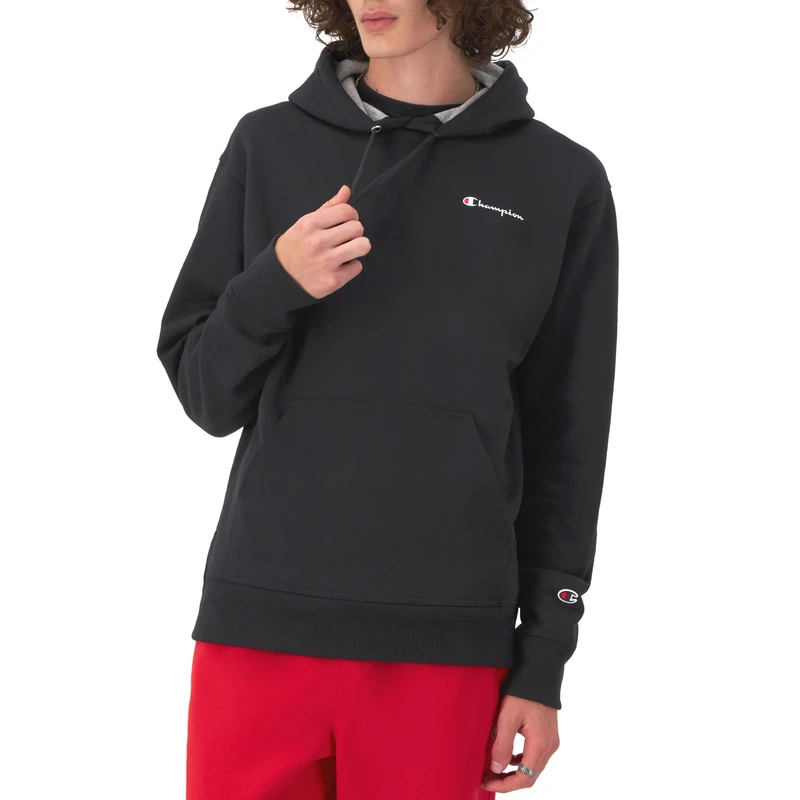 Champion Men's, Powerblend, Fleece Hoodie, Comfortable Sweatshirt, Logo (Reg. Or Big & Tall) Hooded, Black Small Script, XL