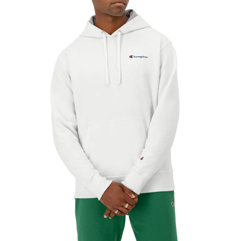 Champion Men's, Powerblend, Fleece Hoodie, Comfortable Sweatshirt, Logo (Reg. Or Big & Tall) Hooded, White Small Script, XL