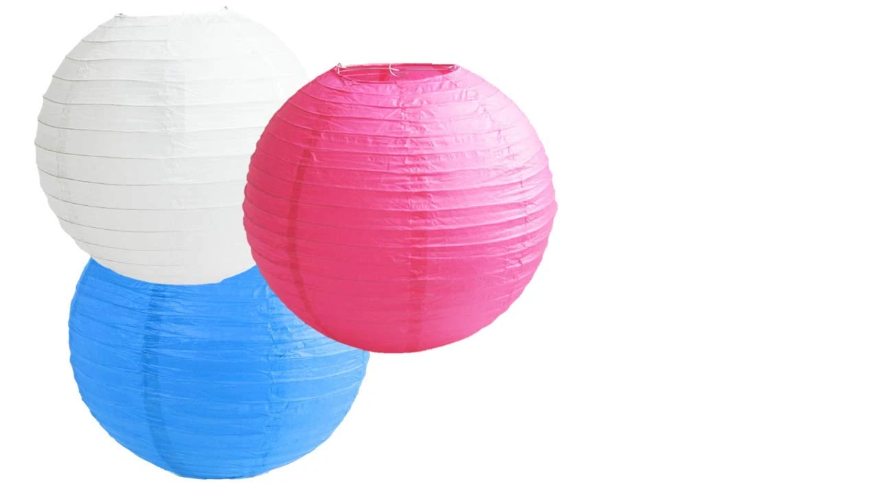 Paper Lanterns Mix Color Packs of 3 Round Paper Lanterns Lampshade Party Decorations (Pink Blue Shade, 10" (25 Cm))