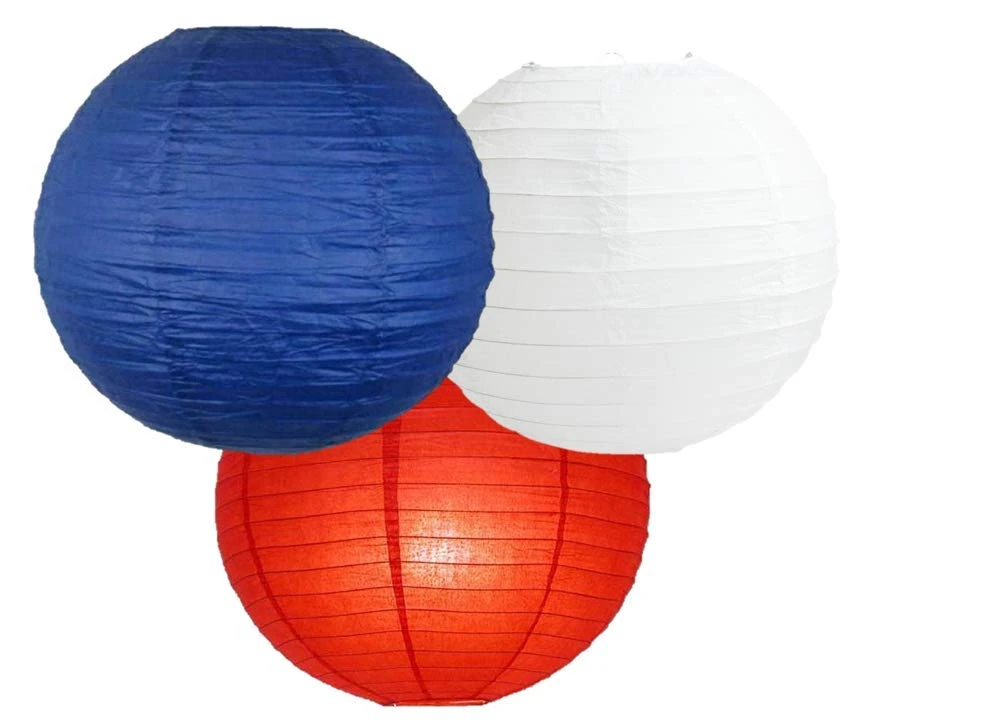 Paper Lanterns Mix Color Packs of 3 Round Paper Lanterns Lampshade Party Decorations (Blue Red Shade, 10" (25 Cm))
