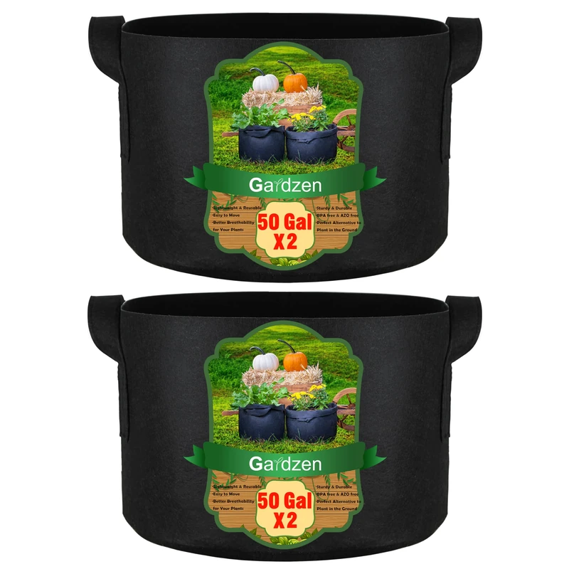 gardzen 2-Pack 50 Gallon Grow Bags, Aeration Fabric Pots with Handles, Pot for Plants - Image 1