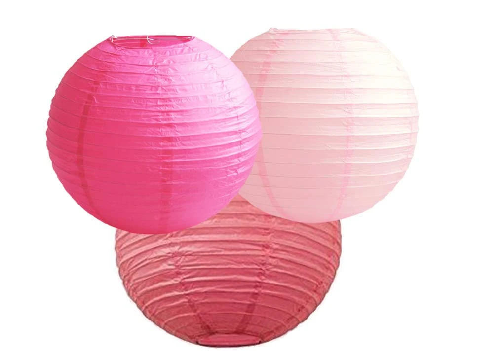 Paper Lanterns Mix Color Packs of 3 Round Paper Lanterns Lampshade Party Decorations (All Pink Shade, 12" (30 Cm))