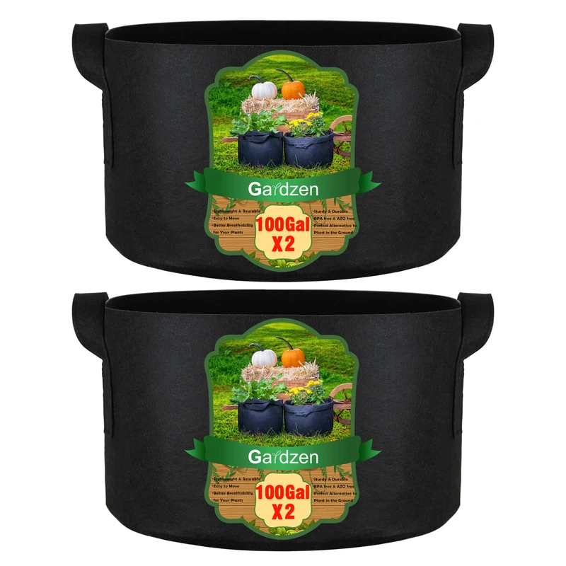 Gardzen 2-Pack 100 Gallon Grow Bags, Aeration Fabric Pots with Handles, Pot for Plants