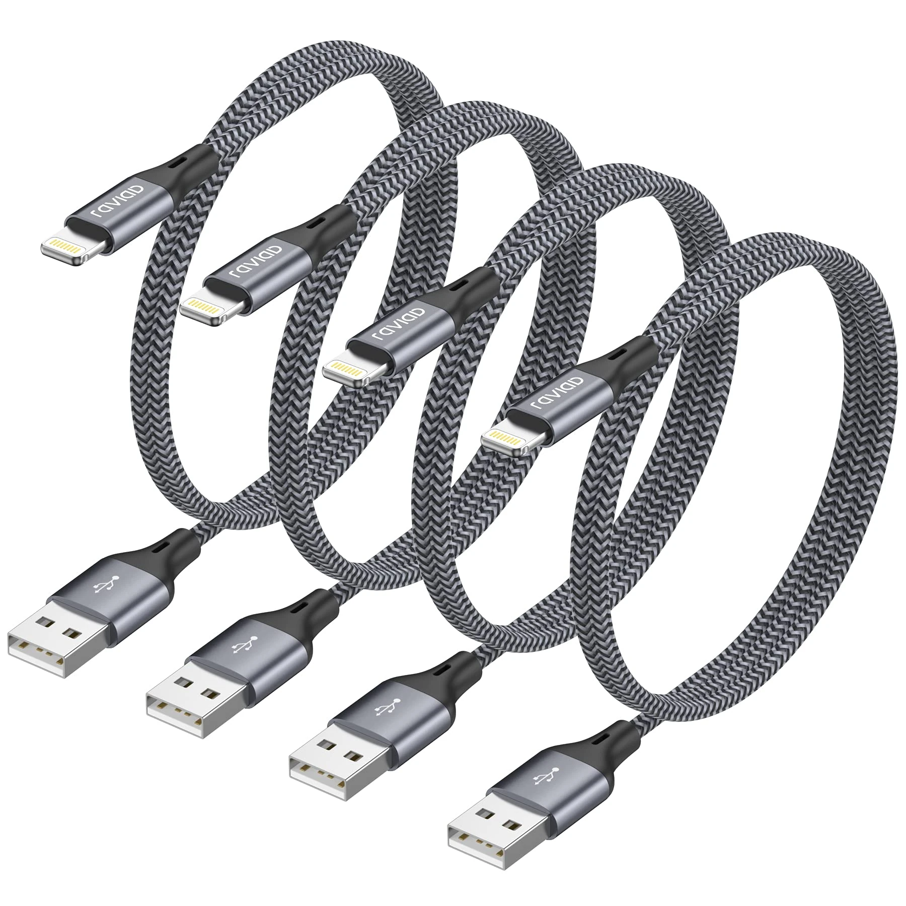 RAVIAD iPhone Charger Cable, [4Pack 1.2M] iPhone Charger Lead Nylon Braided Lightning Cable Fast Charging Cable Compatible with iPhone 11 Pro Max XR XS Max X 10 8 7 6s 6 Plus 5 5s SE 2020