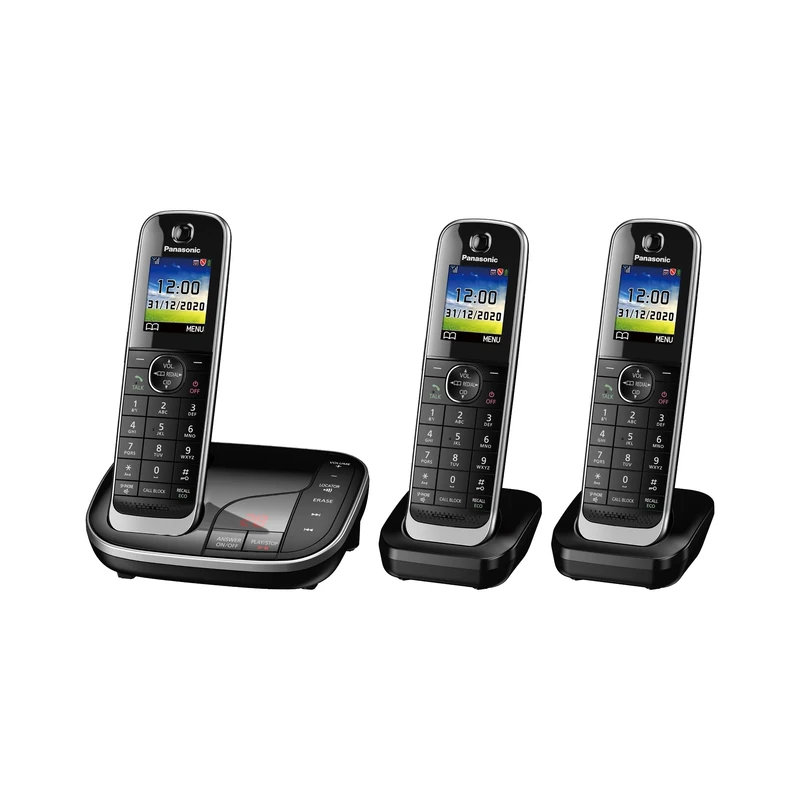 Panasonic KX-TGJ423EB Landline Phone Cordless, House phones, Automated Call Blocker, Answer machine, Colour Display, Triple Handset - Black
