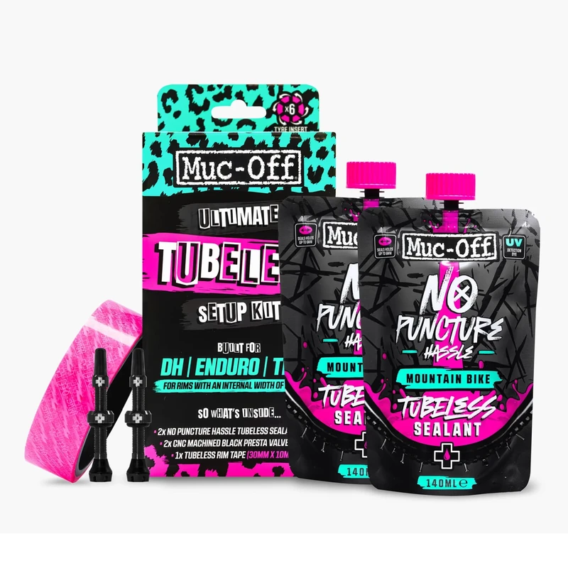 Muc Off Ultimate Tubeless Setup Kit - Complete Tubeless Conversion Kit with Sealant, Rim Tape, Valves, and Patches - Fits MTB, Road, Gravel & CX Wheels - DH/Plus (35mm Tape / 44mm Valves)