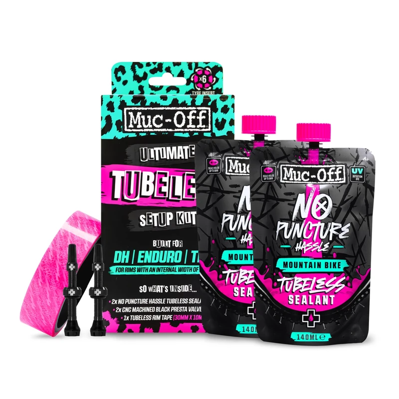Muc Off Ultimate Tubeless Setup Kit - Complete Tubeless Conversion Kit with Sealant, Rim Tape, Valves, and Patches - Fits MTB, Road, Gravel & CX Wheels - DH/Trail/Enduro (30mm Tape / 44mm Valves)