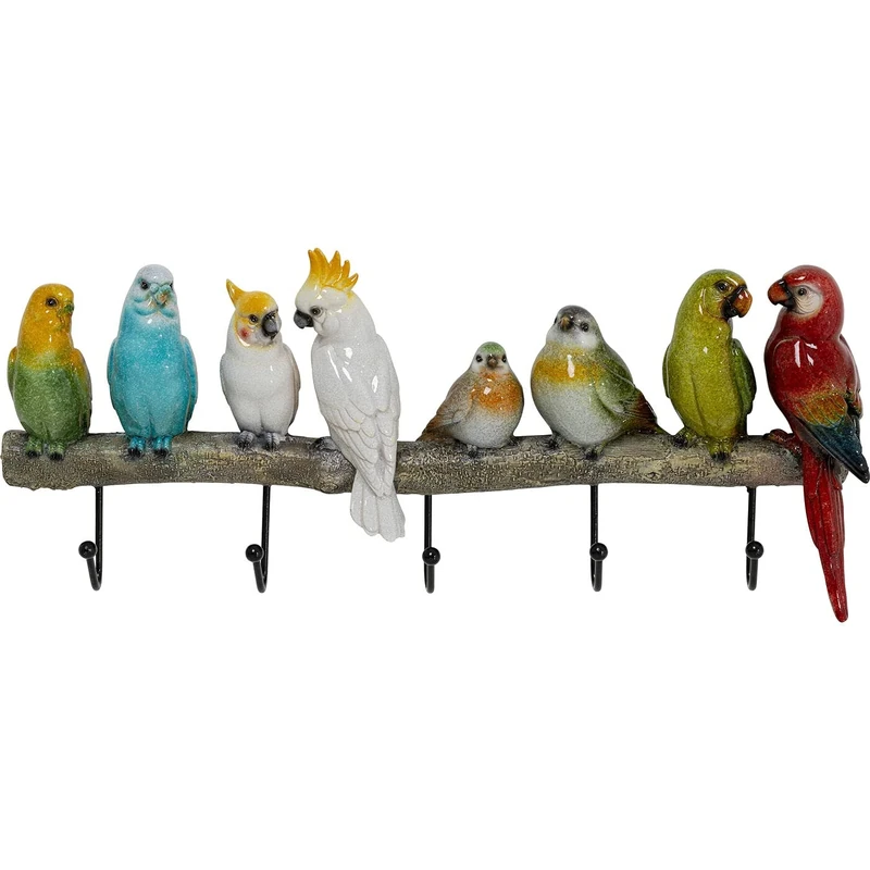 Kare Design Exotic Birds Wall Coat Rack, Multicolour, 23 x 55 x 7 cm, Hook Rail, Bird Motif, Multiple Hooks, Wall Mounted, Space Saving, Hallway, Entryway - Image 1