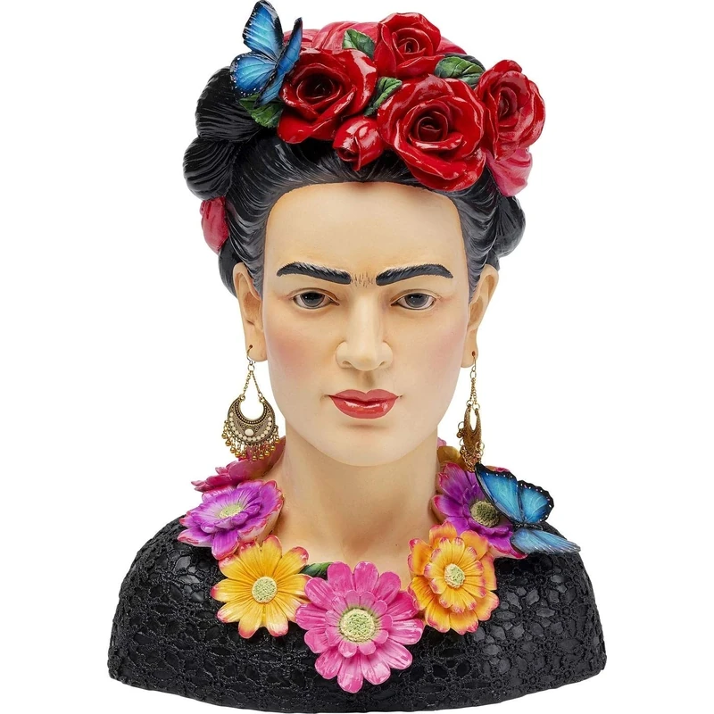 Kare Design Deco Object Style Muse Flowers, multicolored, Woman with butterflies and real earrings, gift idea, table decoration, room decor, decorative home accessories, 41x31x21 cm (H/W/D)