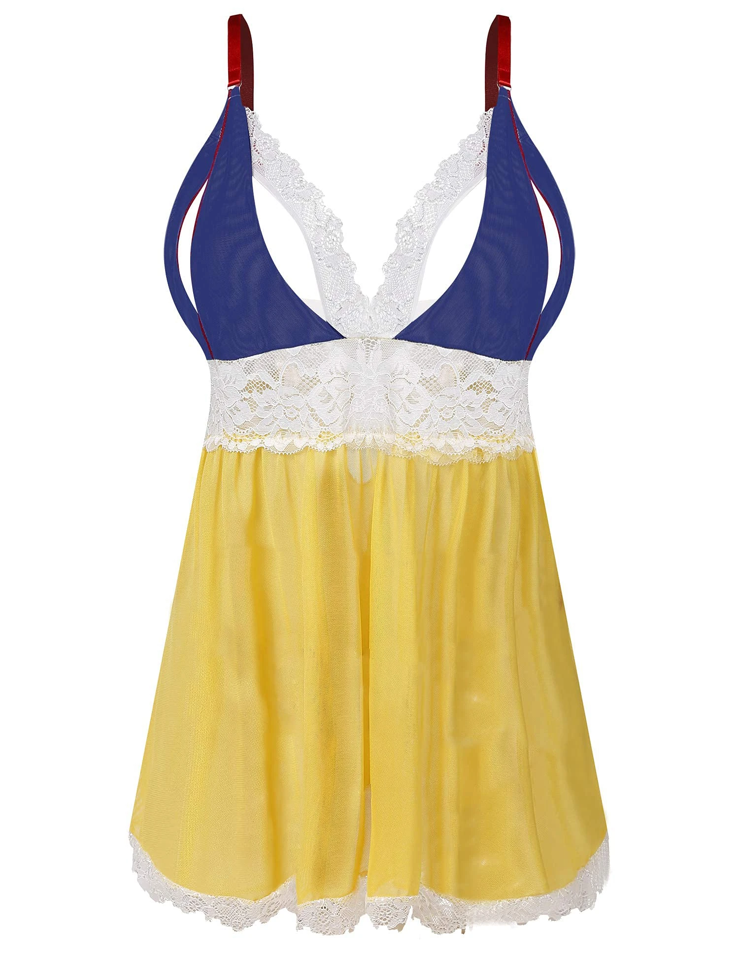 EVELIFE Women Sexy Plus Size Babydoll Dress Lace Babydoll Lingerie Chemise Nightwear Lingerie Set with G-String(Blue+Yellow, XXXX-Large)