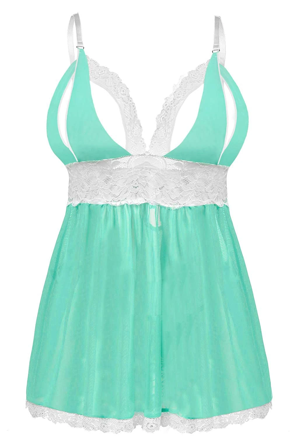 EVELIFE Women Sexy Plus Size Babydoll Dress Lace Babydoll Lingerie Chemise Nightwear Lingerie Set with G-String(Green, XXXX-Large)