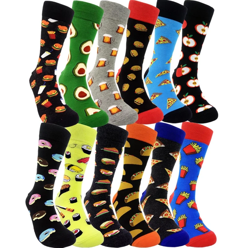 HSELL Funny Mens Colorful Dress Socks Fun Novelty Patterned Crazy Design Socks - Multi - Medium