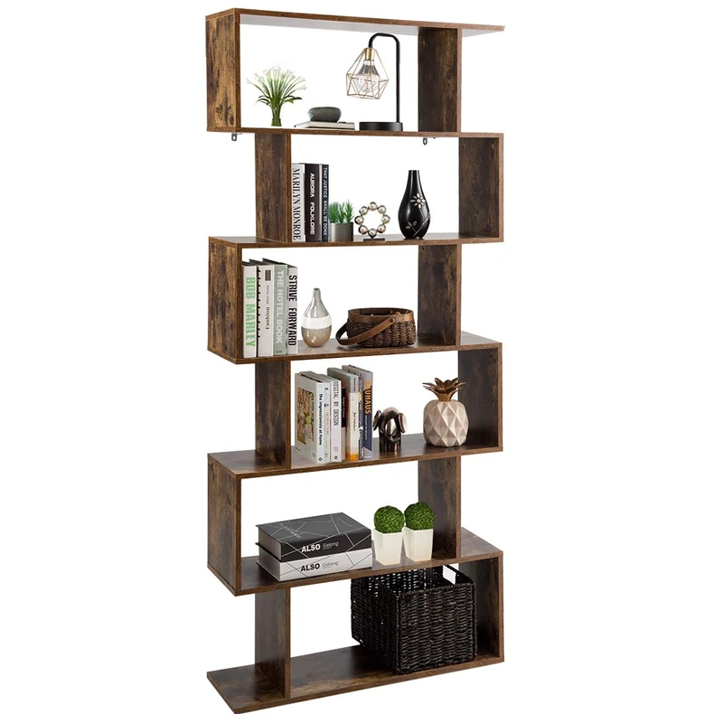 COSTWAY Bookcase, Standing Shelf with 6 Levels, Room Divider Shelf, Office Shelf, Freestanding Storage Shelf for Living Room, Bedroom, Office, 192 x 80 x 23 cm (Brown)