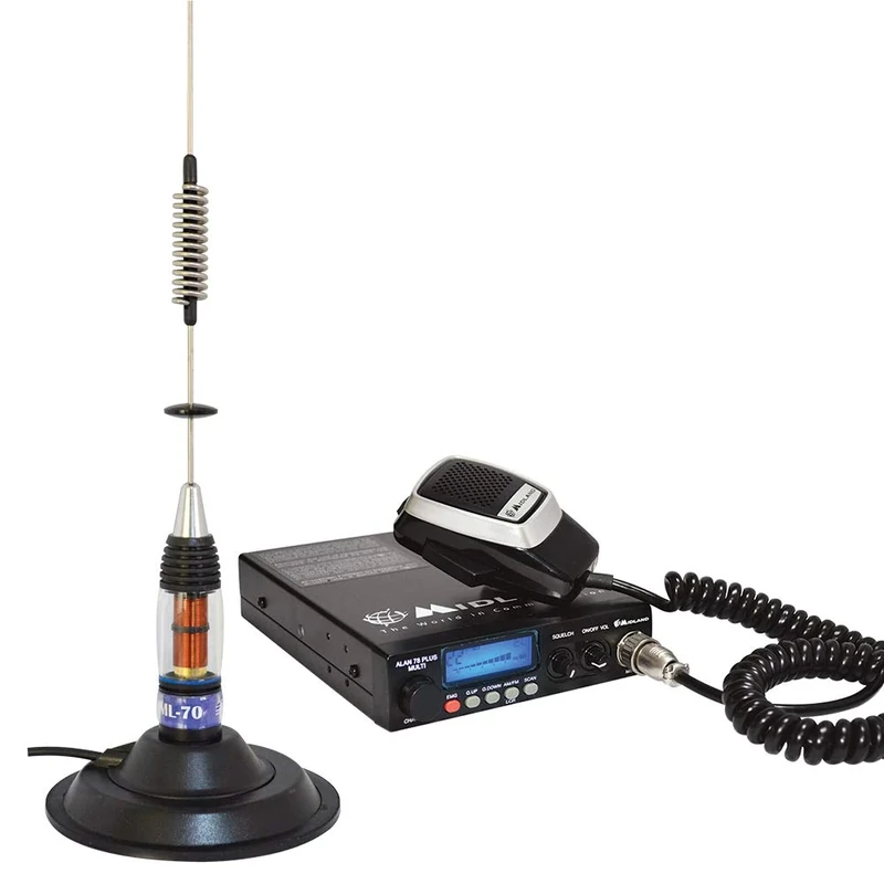 Package CB Midland Alan 48 Multi Plus B Radio, digital ASQ, 12V + CB PNI S75 antenna with 125mm magnet