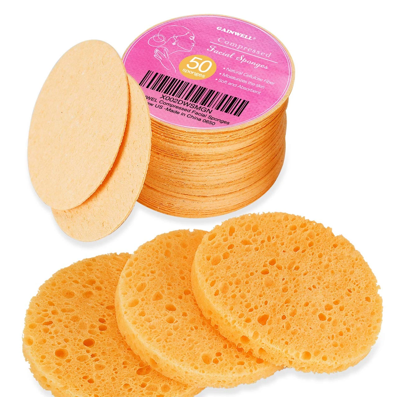 GAINWELL 50-Count Compressed Cellulose Facial Sponges, 100% Natural Cosmetic Spa Sponges for Cleansing, Exfoliating Mask, Makeup Removal