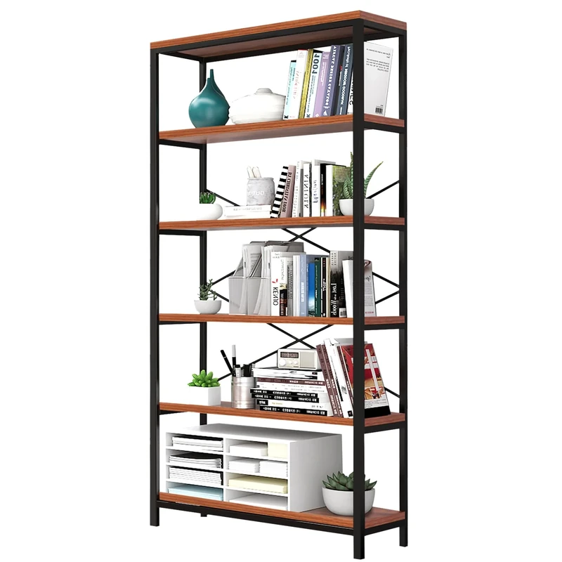 Himimi 5 Tier Industrial Bookshelf, Vintage Standing Storage Shelf, Display Shelving Units, Tall Bookcase, Industrial Metal Book Shelves for Living Room Bedroom and Home Office