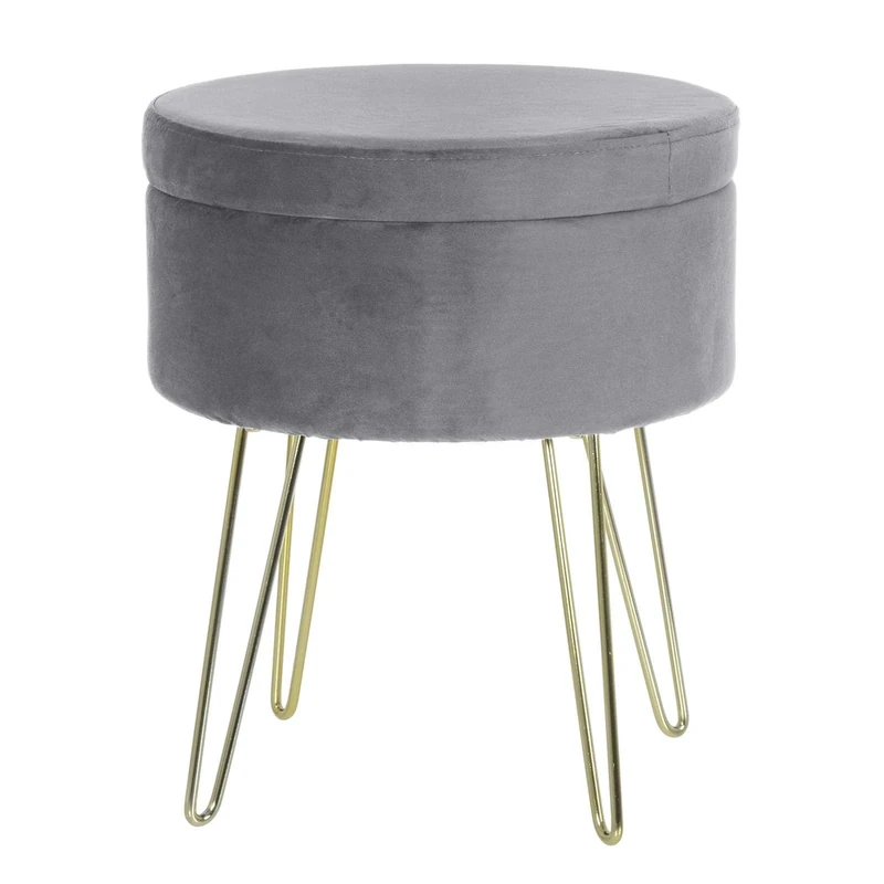Hodge and Hodge Aria Silver Fabric Storage Stool Chair with Footrest Velvet Home Dressing Table Accessory - Silver Footstool Metal Legs Furniture - Small Footstools