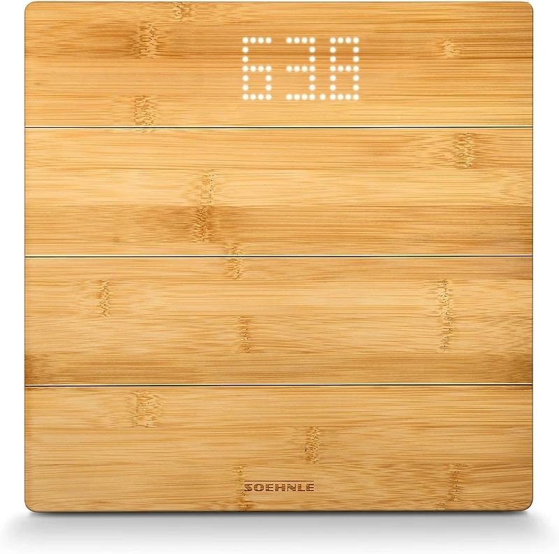 Soehnle Style Sense Bamboo Magic, digital scale, weight up to 180 kg in 100 gram increments, Display visible when on, scales including batteries, body scale, Bamboo Scales for Body Weight