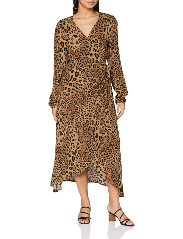 True Religion Women's Wrap Dress Long Sleeve Casual, Caramel Leo Big, M - Image 1