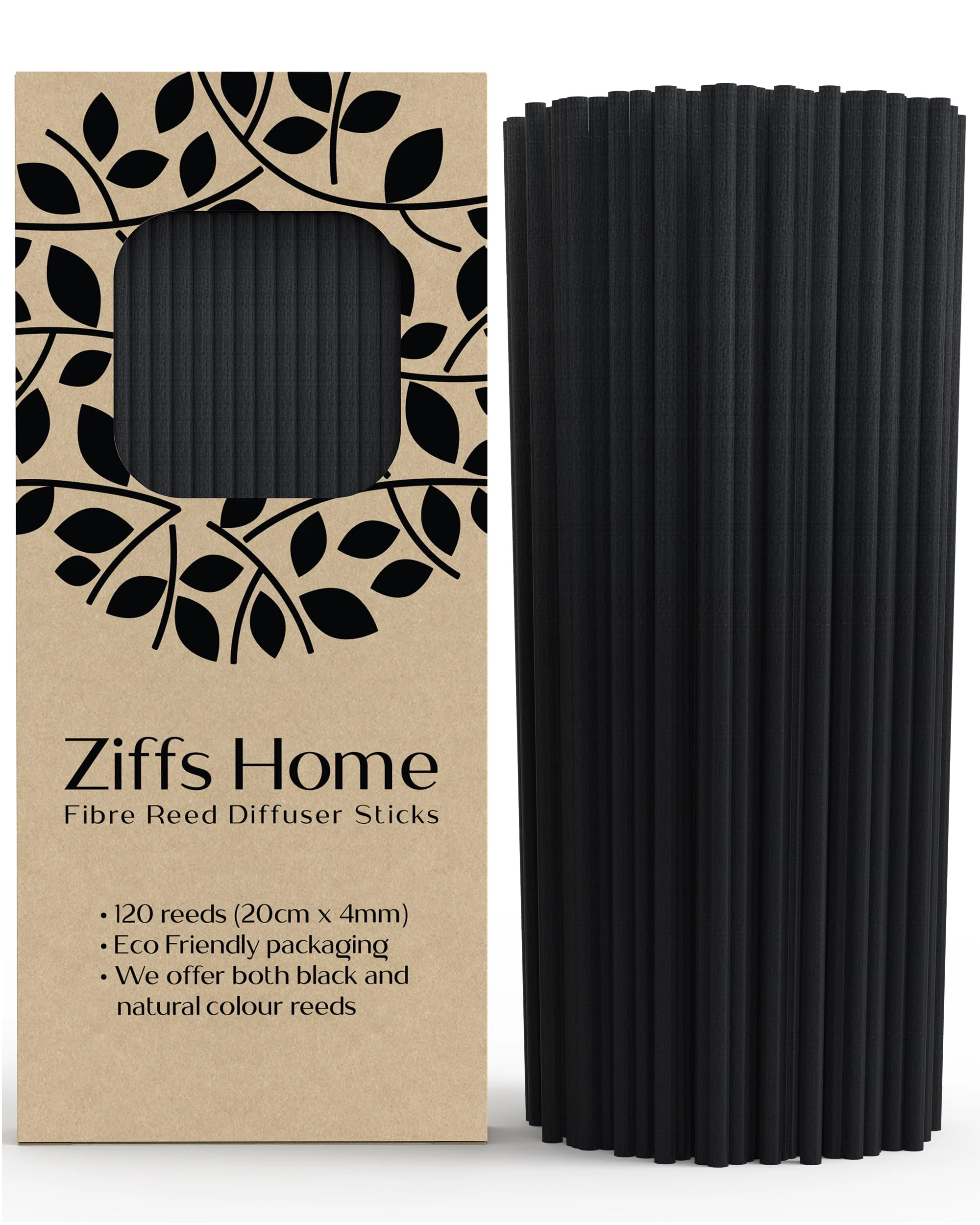 Ziffs Home® 120 Black Fibre Reed Diffuser Sticks - 20cm x 4mm - Thick Diffuser Reeds
