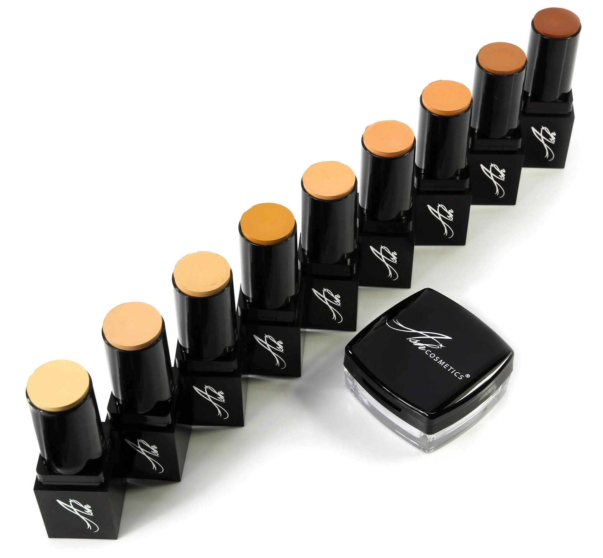 Ash Cosmetics HD Foundation Stick Professional Makeup Kit Full Coverage Natural Contour Pigmented Long Lasting Translucent Powder Smooth Skin Care Beauty Hydrating Flawless Women's Gift Box 9 Pcs