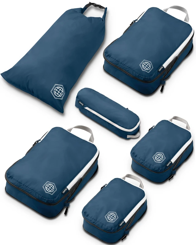 Compression Packing Cubes for Travel- Packing Cubes and Travel Organizers, Navy Blue, 6Piece