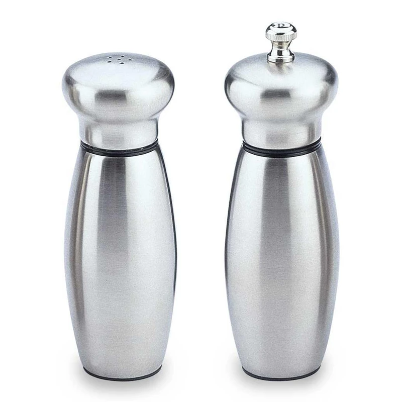 Gmill by Grunwerg Deluxe 2 Piece Pepper Mill & Salt Shaker, Stainless Steel, Satin Finish, 15cm, Silver Gray