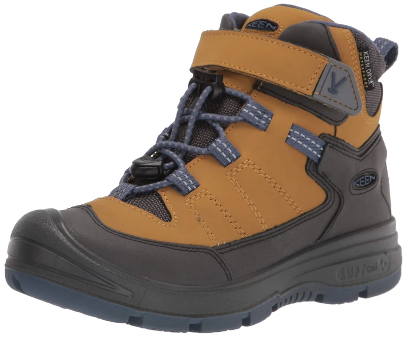 KEEN Little Kid's Redwood Mid Height Leather Waterproof Hiking Boot, Harvest Gold/Vintage Indigo, 10 LK (Little Kid's) UK