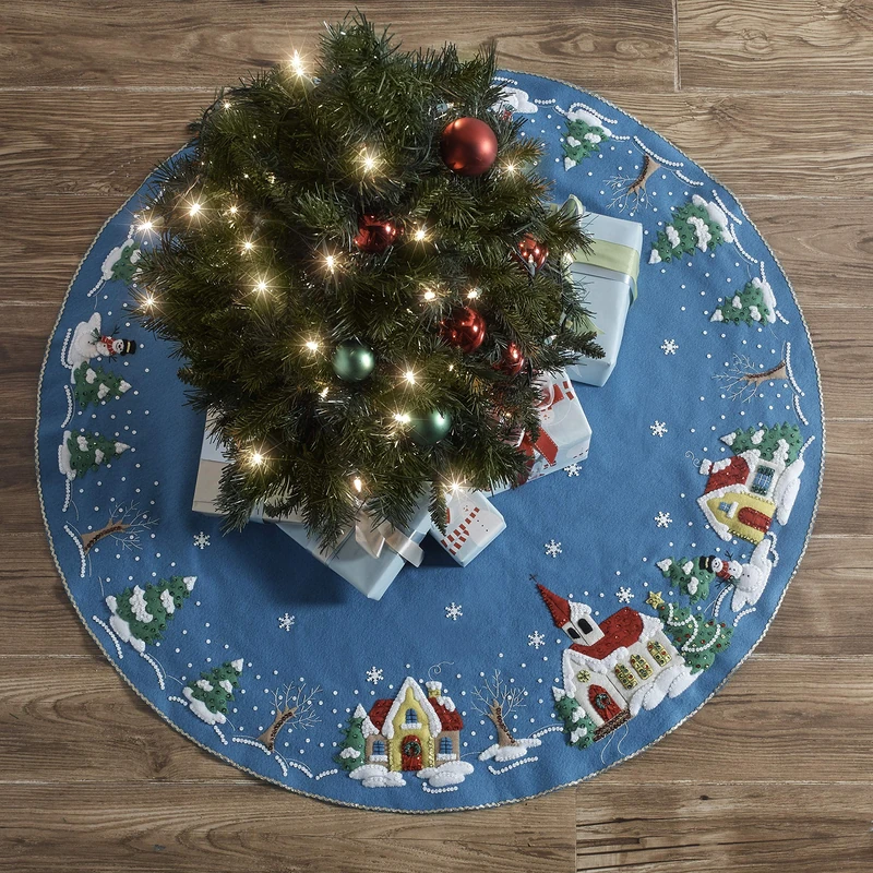 Plaid PE89076E Bucilla Christmas Village Seasonal Felt Tree Skirt Kit, 89076E
