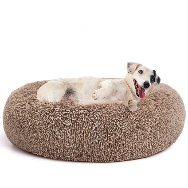 MIXJOY Orthopedic Dog Bed Comfortable Donut Cuddler Round Dog Bed Ultra Soft Washable Dog and Cat Cushion Bed (30'' x 30'') (Brown) - Image 1
