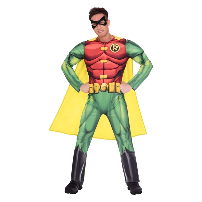 amscan (PKT++) (9906103) Mens Classic Robin Warner Bros Fancy Dress Costume (Large), 'Red, Green, Yellow