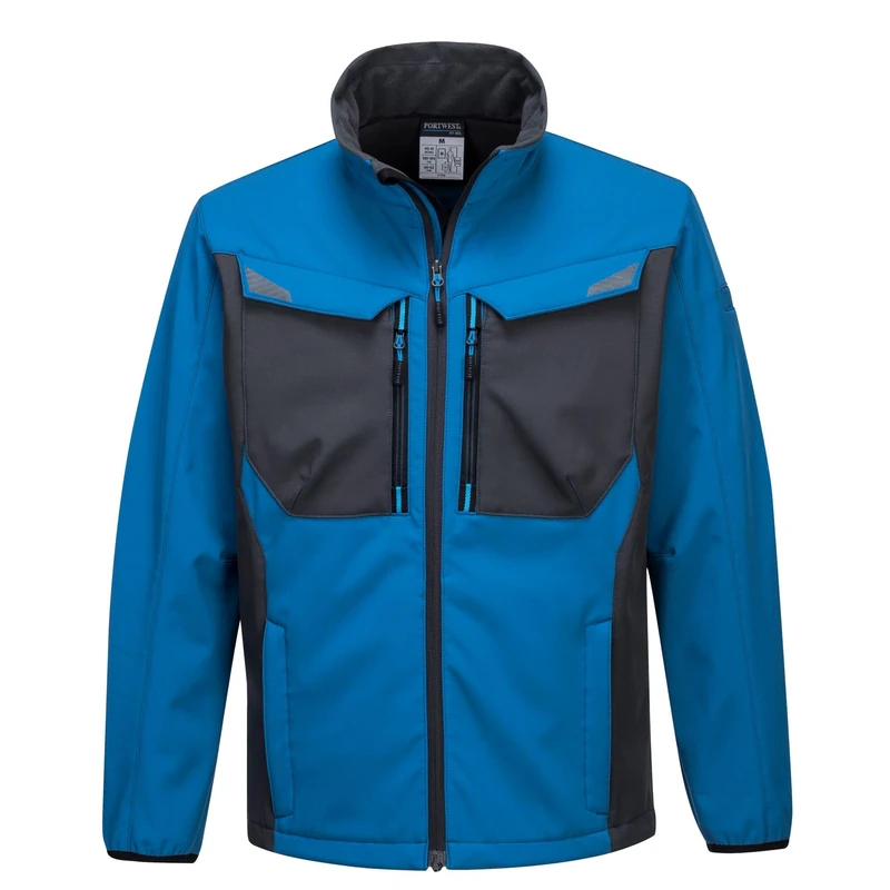 Portwest T750 Men's WX3 Softshell Jacket - Water Resistant and Windproof Lightweight Breathable Workwear Jacket with Reflective Trim Persian Blue, Medium