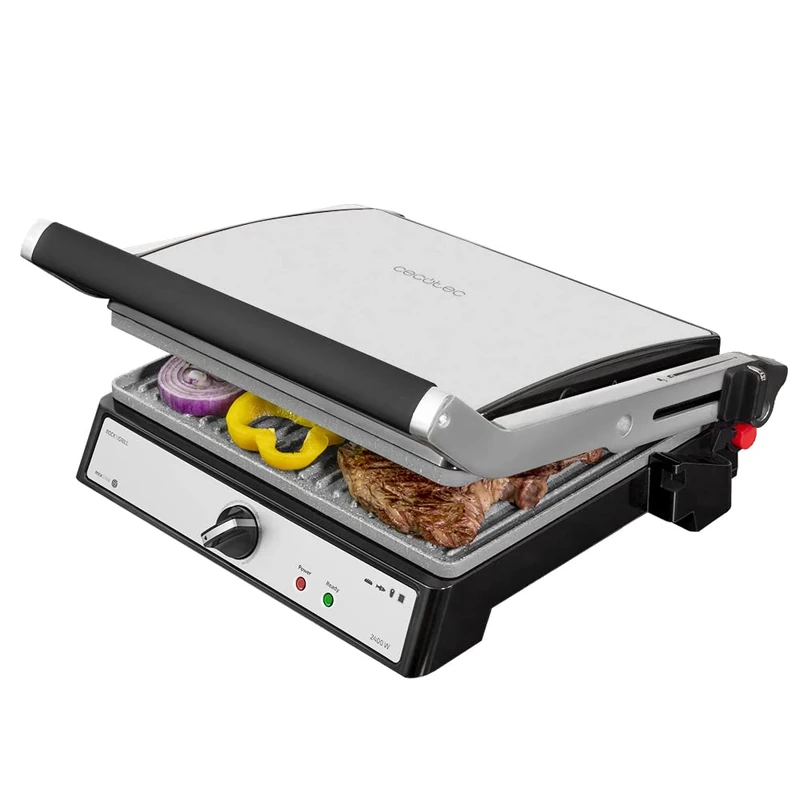 Cecotec Rock?nGrill 2400 UltraRapid Electric Grill with 2400W Power, RockStone Coating, 180º Opening and Floating Top Plate.