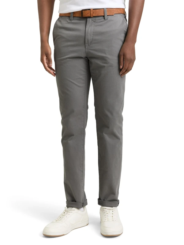 TOM TAILOR Denim Men's Chino Trousers with Belt 1008253, 10952 - Castlerock Grey, 32W / 32L