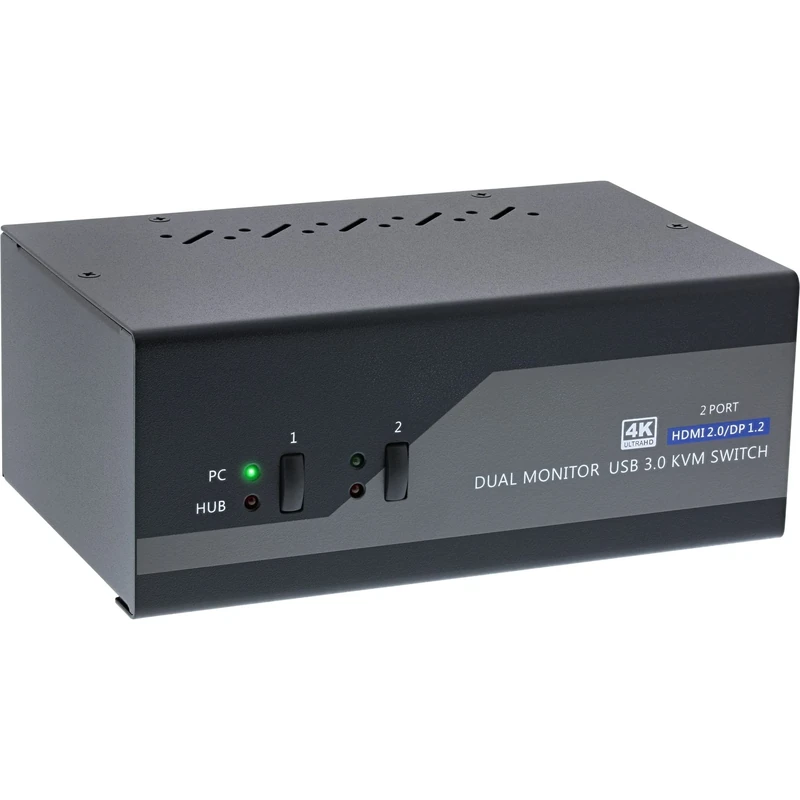 InLine KVM Desktop Switch, 2-Gang Dual Monitor, Displayport + HDMI, 4K, USB 3.0, Audio