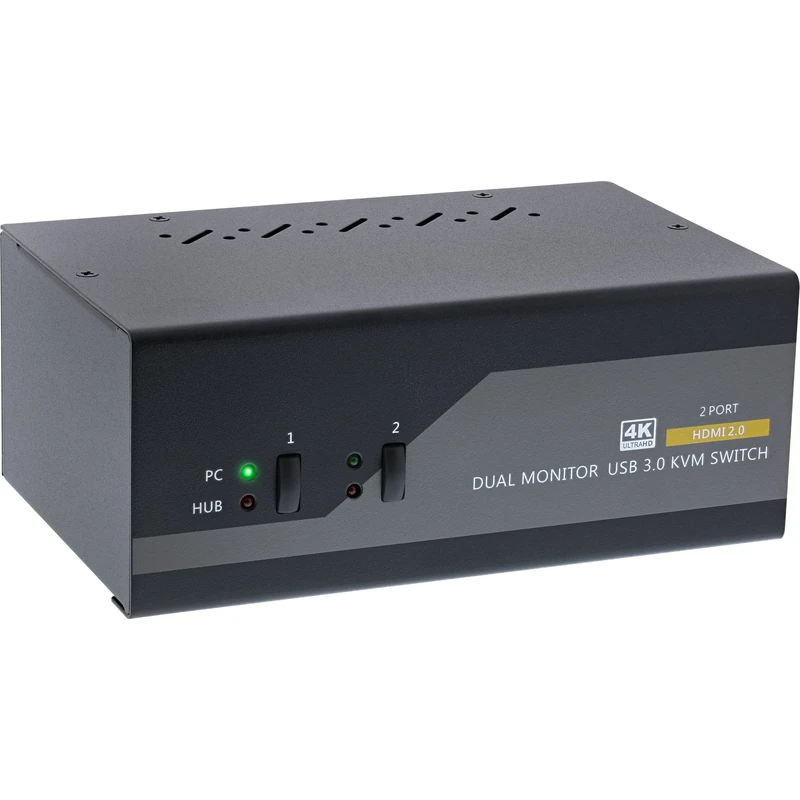 InLine KVM Desktop Switch, 2-Gang Dual Monitor, HDMI, 4K, USB 3.0, Audio