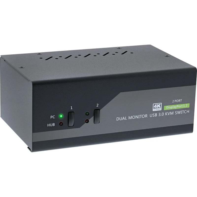 InLine 63652I KVM Desktop Switch 2-Way Dual Monitor DisplayPort 1.2 4 K USB 3.0 Audio