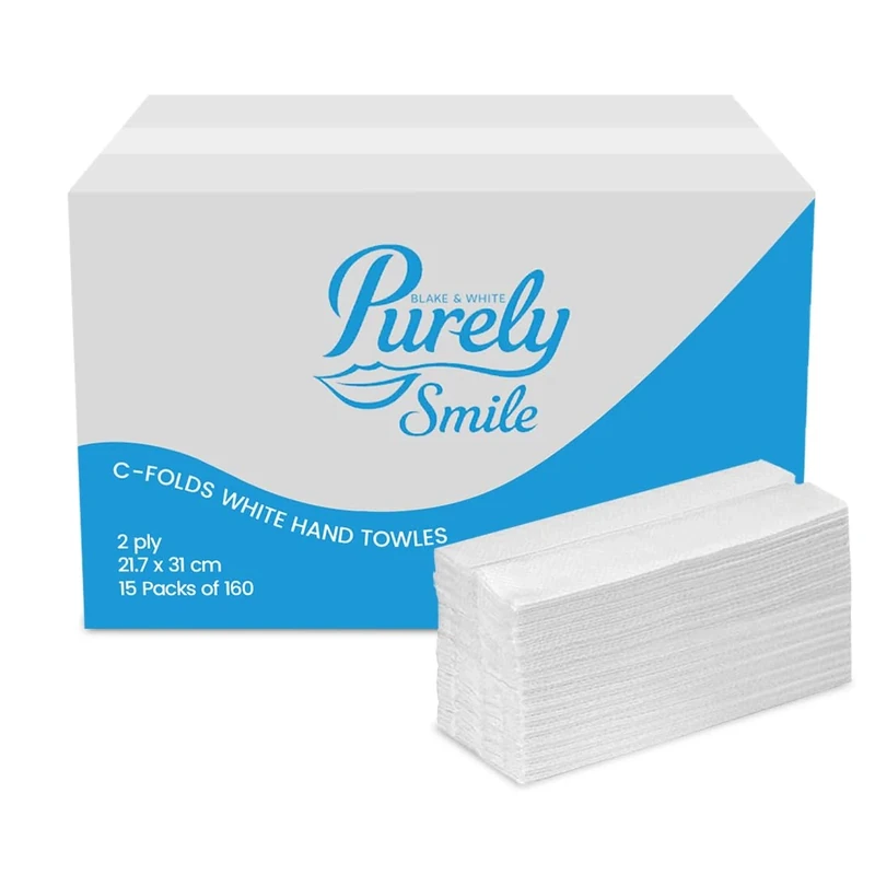 Blake & White C Fold 2 Ply White Paper Towels PS1022 | Purely Smile Disposable Hand Towels for Dispenser - Ideal for Kitchens, Restrooms, Offices, and Commercial Use | Box of 2400