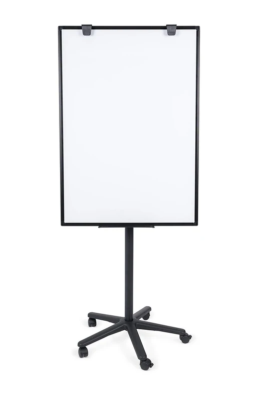 BoardsPlus Flipchart Easel, Mobile Black Base with 5 Wheels, Magnetic Whiteboard, Black Aluminium Frame, 70 x 100 x 180 cm