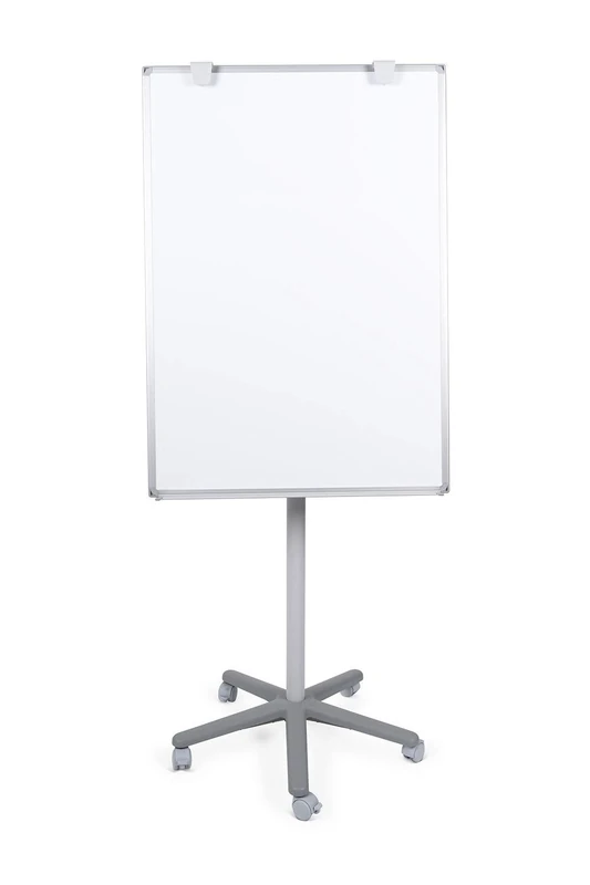 BoardsPlus Flipchart Easel, Mobile Grey Base with 5 Wheels, Magnetic Whiteboard, Grey Aluminium Frame, 70 x 100 x 180 cm